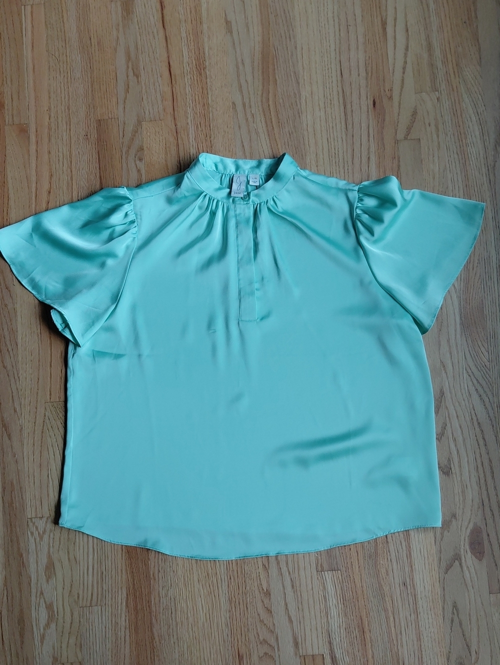 Joie Light Aqua Short Sleeve Mock Neck Blouse